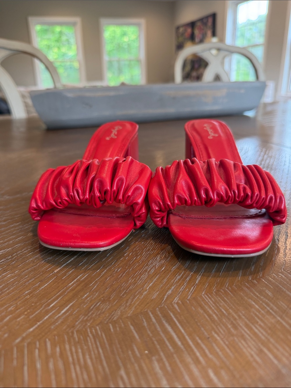 Qupid Red Ruched Slide Sandals - Picture 3 of 8